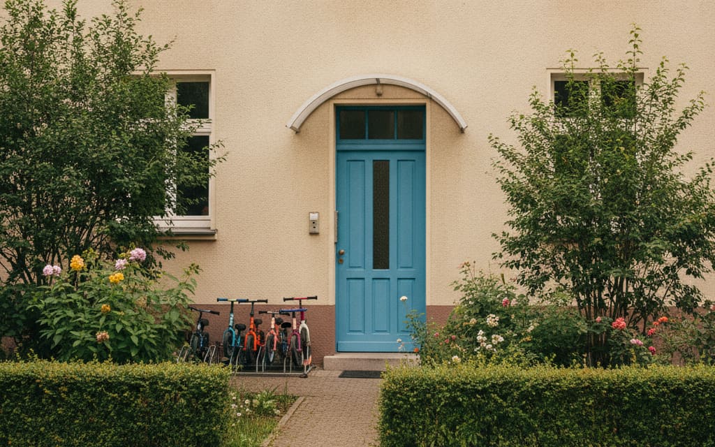 Eingangsbereich der Kita Familya Adlershof 1 mit Vorgarten